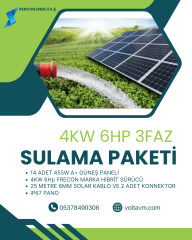4KW 6HP SOLAR SULAMA PAKETİ;14 ADET 455W Güneş Paneli 1 adet 6Hp FRECON PV500 SOLAR SÜRÜCÜLÜ INVERTER 25metre 6mm DC Solar Kablo 2 Adet Konnektor