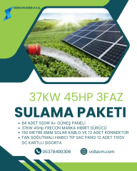 37KW 45HP MOTOR İÇİN SOLAR SULAMA PAKETİ;84 ADET 550W A+ Güneş Paneli 1 adet 45 Hp FRECON PV500 SOLAR SÜRÜCÜLÜ INVERTER 210 Metre 6mm DC Solar Kablo 12 Adet MC4 Konnektor 12 Adet 1100V DC Kartuj Sigorta Ve Yuvası